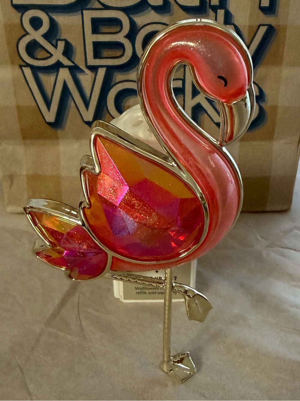 NWT BBW Pink Iridescent Flamingo Wallflower Plug In. Scent control. Lights up.